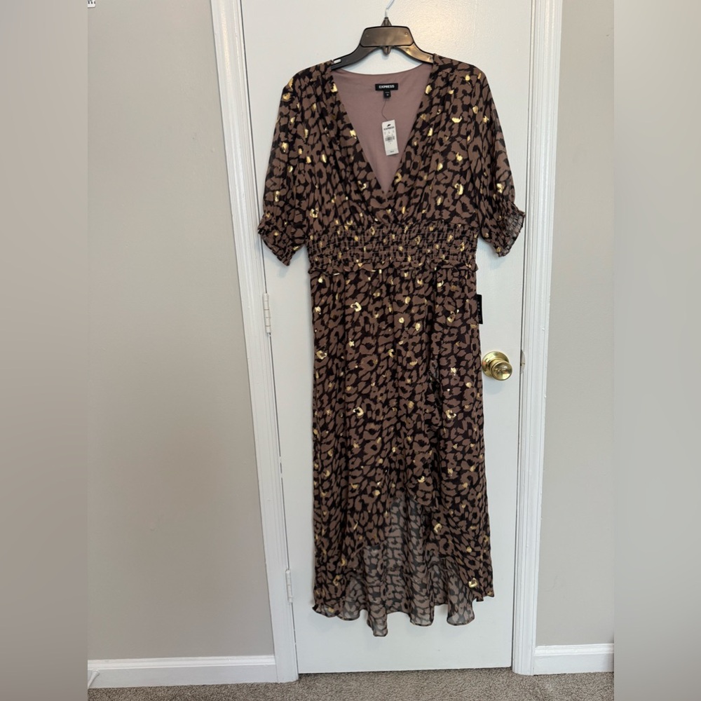 Express Women Animal Print Fit-N-Flare High Low Dress Large